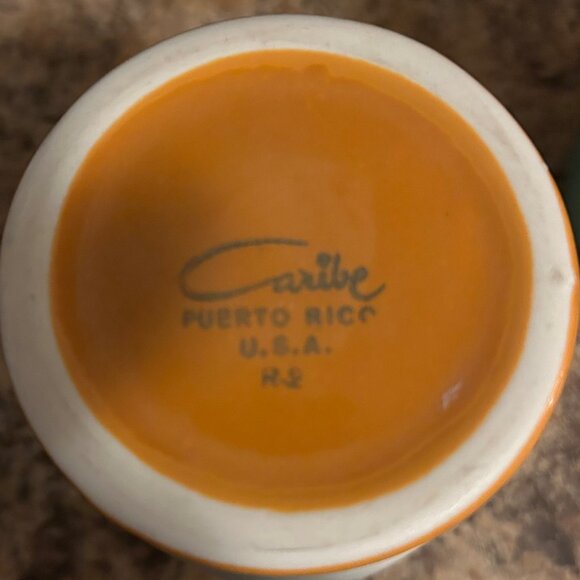 Vintage 1965 CARIBE Puerto Rican China Pedestal Mug Orange/White Restaurant Ware - Picture 4 of 7